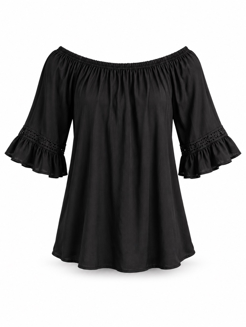 Bali boutique black off the shoulder ruffle sleeve flowy blouse one size
